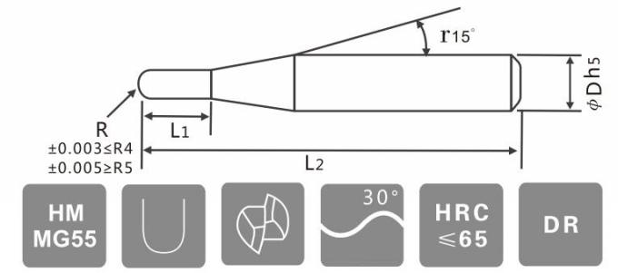 Coupeurs de fraisage solides de nez de boule de carbure pour 48~65 matériaux de traitement thermique